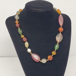 Bonnie J Beaded chunky multicolor necklace with gold metal chain